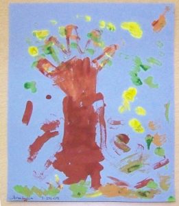 colorful handprint and thumbprint tree craft