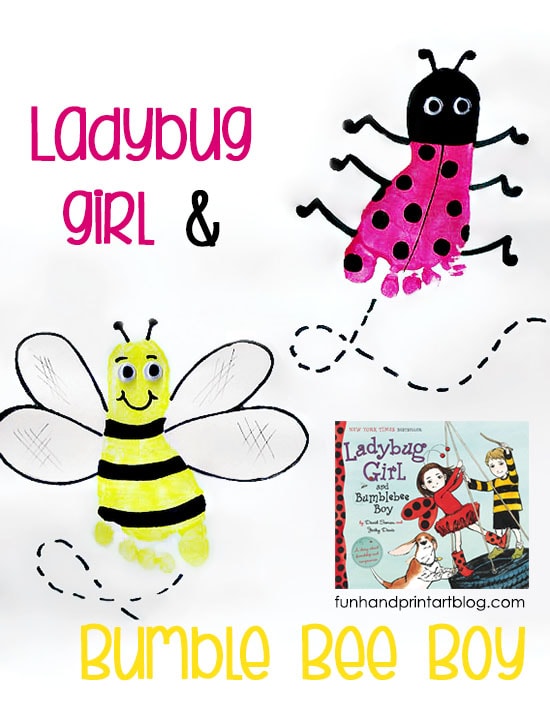 Ladybug Footprint and Bee Craft to go along with the kids book, Ladybug Girl & Bumblebee Boy 