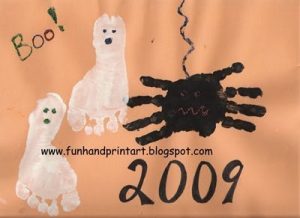 Halloween handprint and footprint art, kid's halloween hand and foot crafts