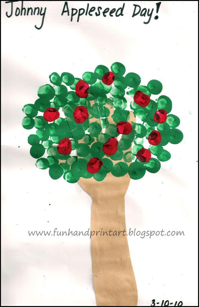 Traced Hand Tree with Fingerprint Apples Fall Craft for Kids