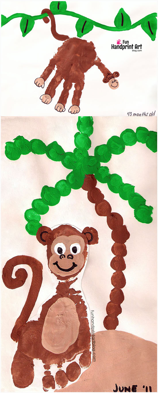 Super cute handprint & footprint Monkey Crafts to make with kids.