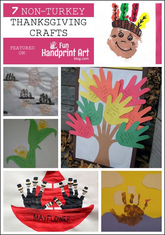 7 Non- Turkey Themed Thanksgiving Crafts for Kids using Handprints