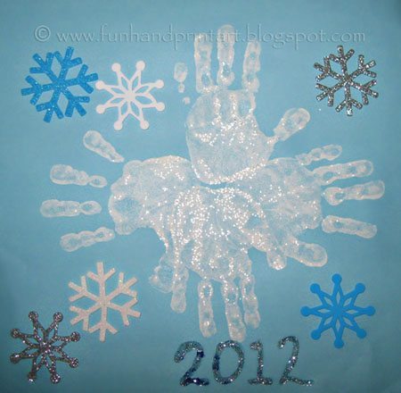 Shimmery Glitter Handprint Snowflake - Winter Craft for Kids