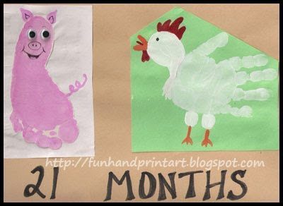 Footprint Pig and Handprint Chicken craft for kids