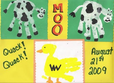 Handprint Cow and Duck craft for kids