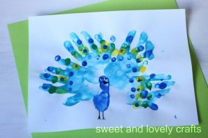 Peacock Craft made from handprints & fingerprints