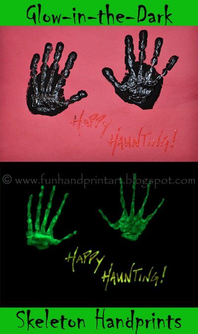 Glow-in-the-Dark Skeleton Handprint Art for Halloween