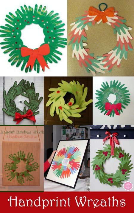 Collection of festive Handprint Wreath Craft Ideas to make with kids for Christmas