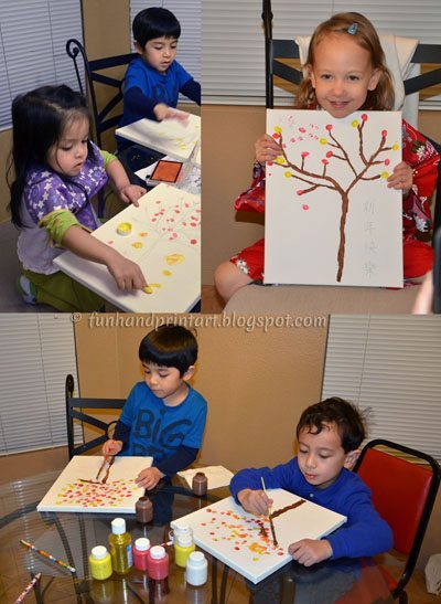 Making Fingerpint Lucky Trees for Chinese New Yea