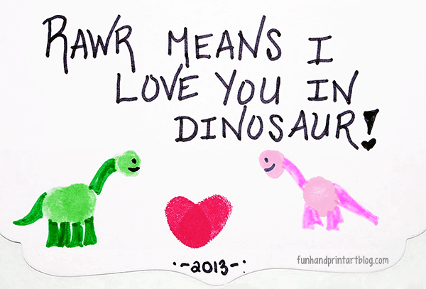 RAWR! Means I Love You in Dinosaur - Thumbprint Valentine's Day Card