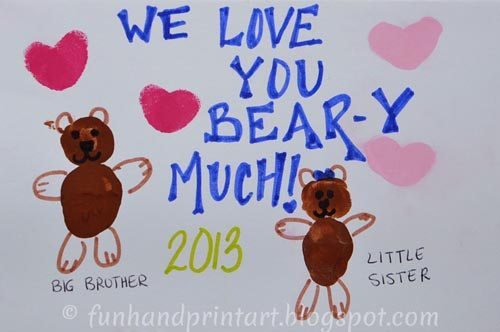 We Love You BAER-Y Much! Thumbprint Bear Card for Valentine's Day