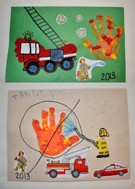 Footprint Firetruck - Thank you card for Firefighters