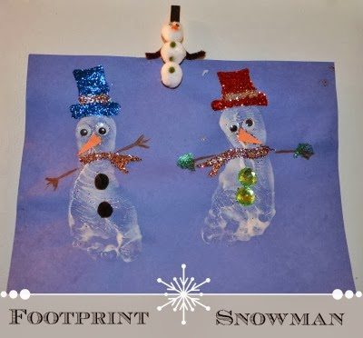 Sparkly Footprint Snowman Craft using Puffy Paint