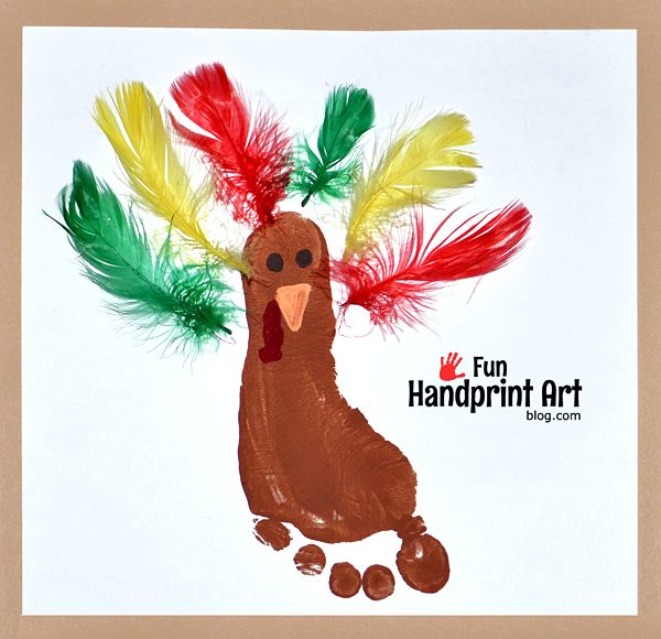 Footprint Turkey with Feathers Thanksgiving Craft Keepsake
