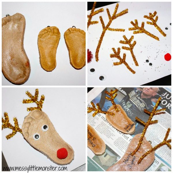 Making Reindeer Footprint Ornaments from Salt Dough