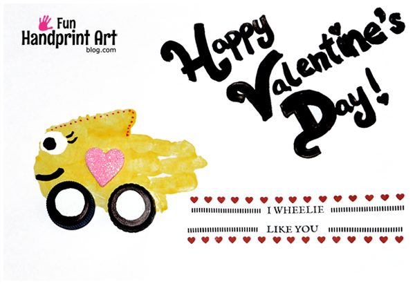 I Wheelie Like You Handprint Car Valentine 