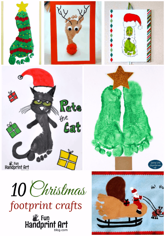 10 Creative Footprint Christmas Crafts for kids featured on funhandprintartblog.com