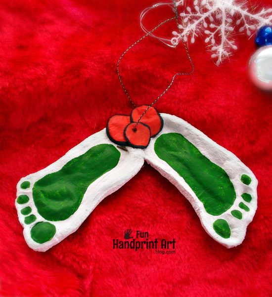 Darling Footprint Mistletoe Ornament Salt Dough Keepsake