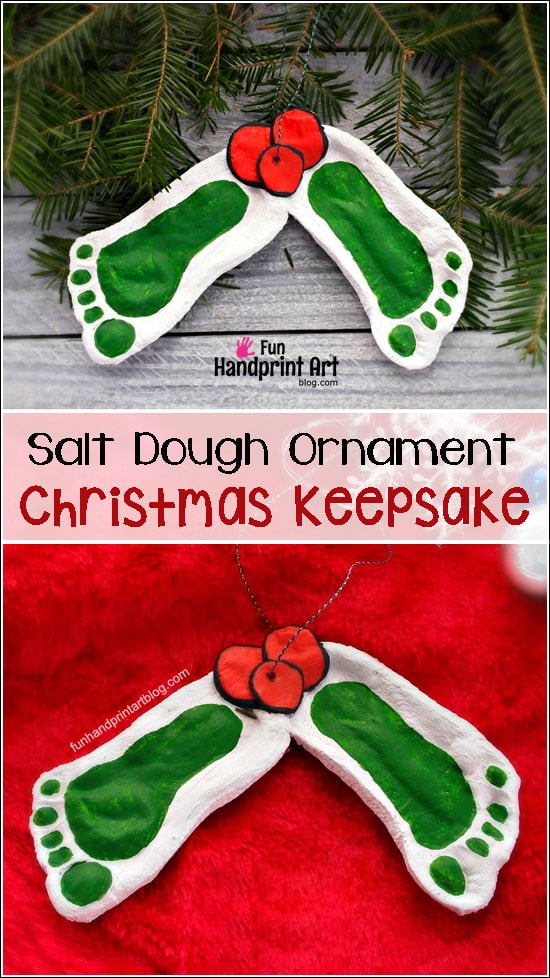 Mistletoe Footprint Ornament made from Salt Dough - Recipe & Craft Tutorial