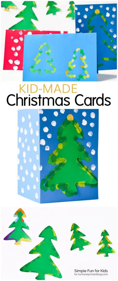 Kid-made Christmas Cards - Christmas Tree Fingerprint Art