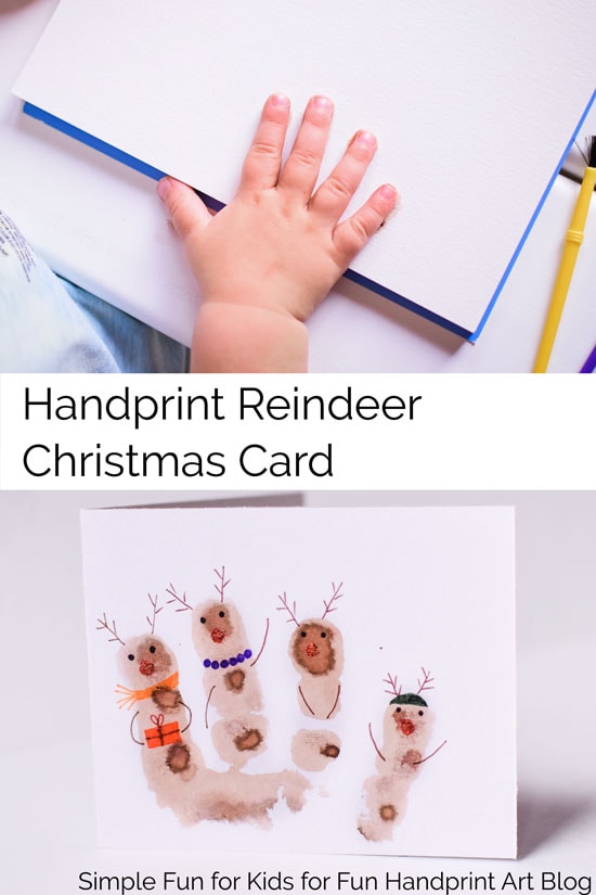 Simple cute Kid-Made Reindeer Christmas Card craft for kids, toddler on up! Includes a cute little printable poem you can put in the card.