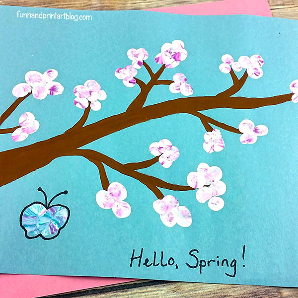 Fingerprint Cherry Blossoms Branch Craft for Kids