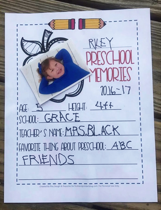Preschool Graduation Printable Keepsake: Interview, School Picture & Handprint to remember all the details of your favorite preschooler!