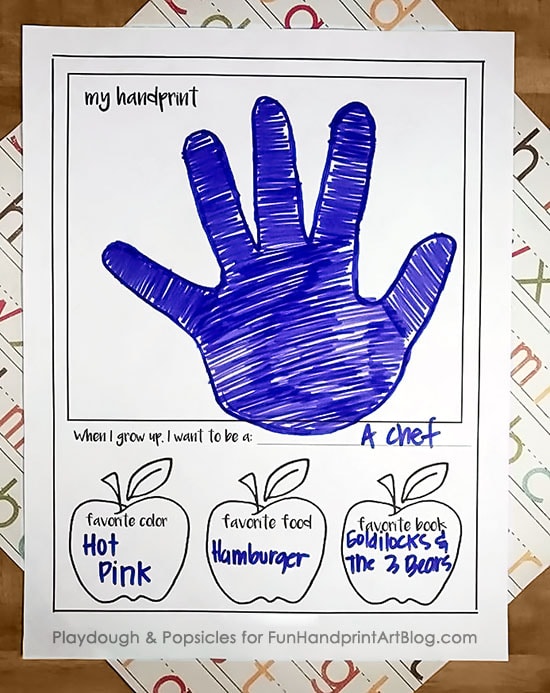 Printable 1st Day of School Interview Keepsake with spots for handprint and photo!