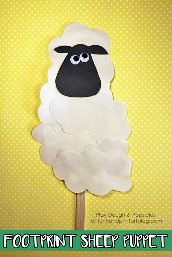 Footprint Sheep Craft Stick Puppet - Fun for a farm unit or to use as a story prop for your favorite farm books!