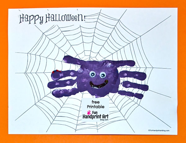 Handprint Spider Halloween Card Icluding a Free Printable Spider Web Template