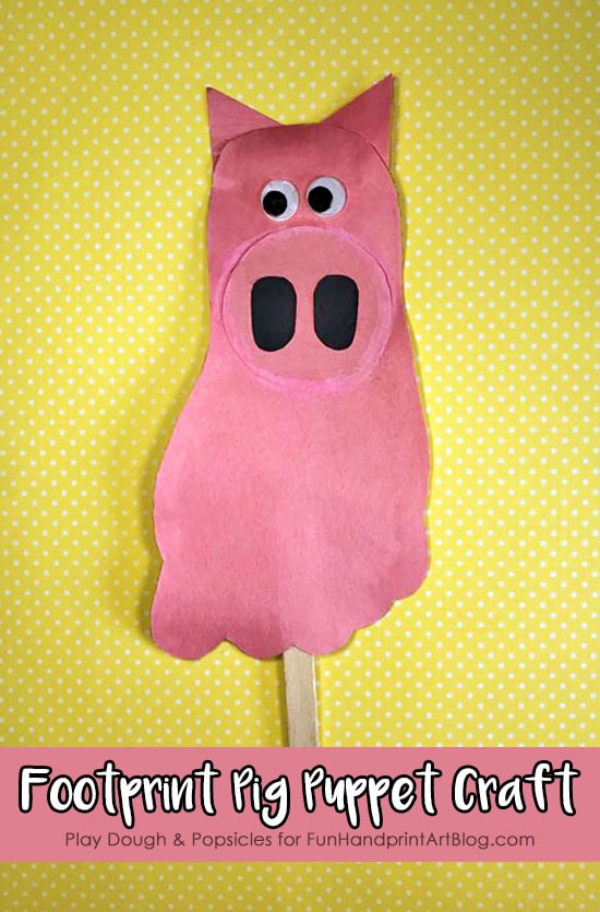 Footprint Pig Stick Puppet and more farm animal crafts!