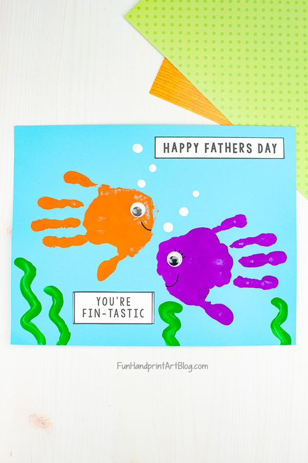 Printable Father's Day Fishing Card Craft with You're Fin-tastic Saying