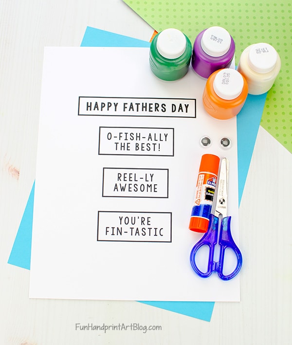 Fish Handprint Card Supplies with Print Fish Puns for Dads
