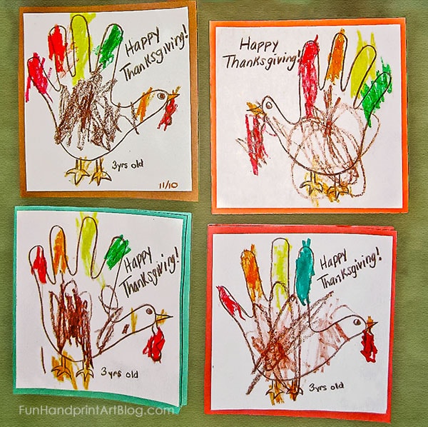 DIY Traced Hand Turkeys Thanksgiving Coloring Card Craft