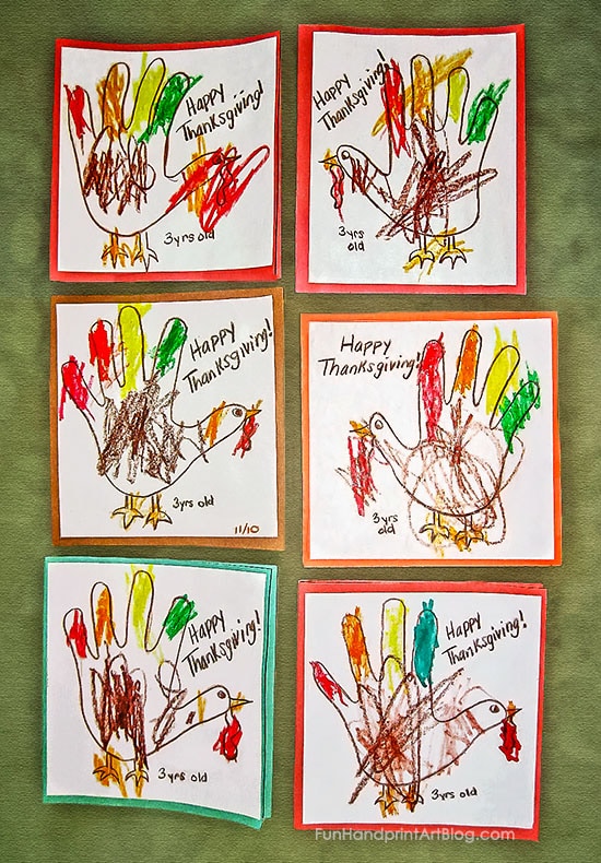 DIY Thanksgiving Coloring Cards Craft for Kids - Make Traced Hand Turkeys