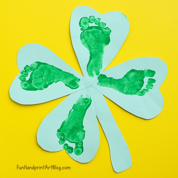 Four Leaf Clover Footprint Craft for babies and toddlers to make