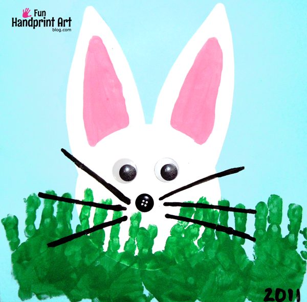 Peeking Bunny with Handprint Grass Easter Craft & Books for Kids