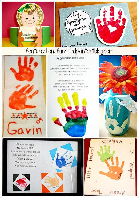 Grandkids can help make grandmas & grandpas feel special with these oh-so-cute Handprint Ideas for Grandparent's Day! They make wonderful gifts & keepsakes.
