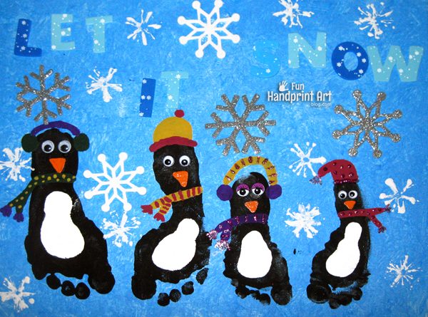 Winter Canvas Art: Footprint Penguins