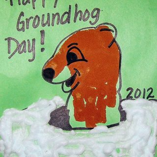 Handprint Groundhog Craft With Puffy Snow Paint - February Theme Idea For Preschool & Kindergarten.