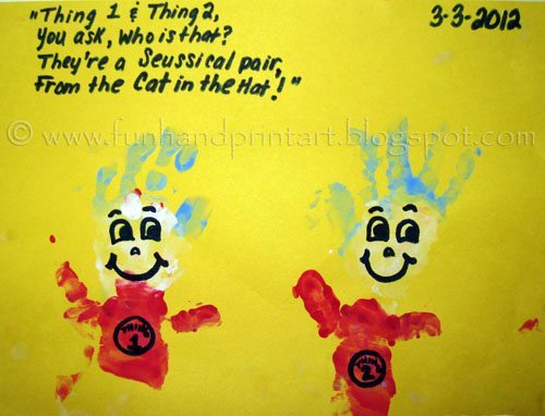 Dr Seuss Craft - Handprint Thing 1 and 2 
