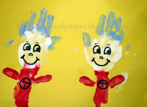 Dr Seuss Craft - Thing 1 and 2 handprint craft