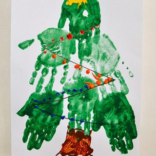 Preschool Christmas Tree Made With Multiple Handprints