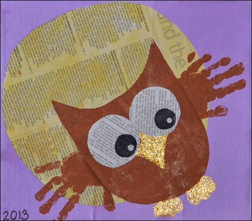 Handprint Owl Newspaper ARt