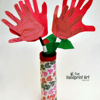 How to make paper Handprint Flowers in a Duct Tape Cardboard Tube Vase for Valentine's Day