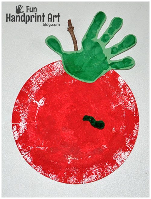 Johnny Appleseed Day Craft - Paper Plate Apple Handprint Craft