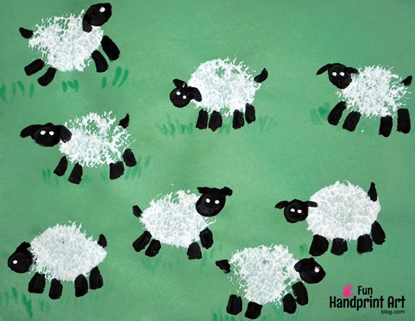Fingerprint and Loofah Stamped Sheep Craft