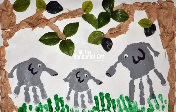 Kids Collage Art: Handprint Elephant Jungle Scene
