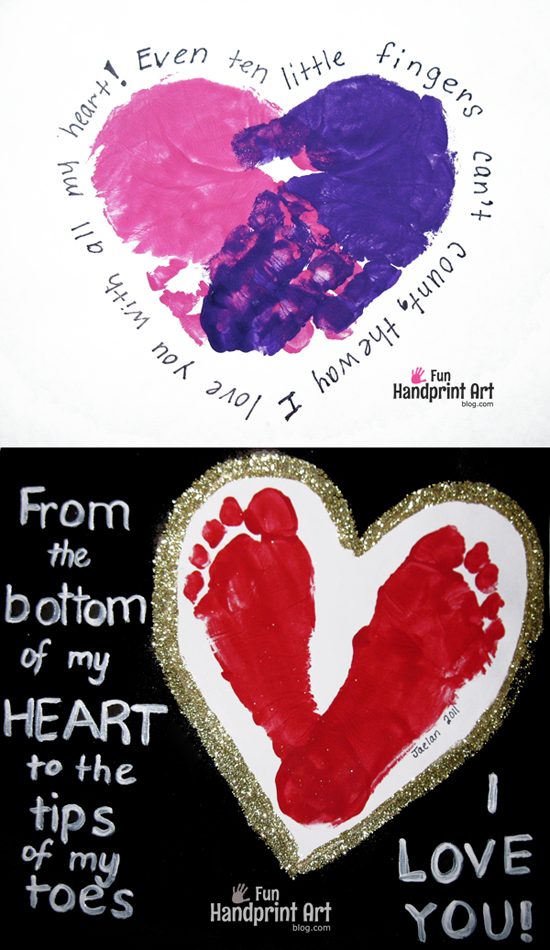 Footprint & Handprint Heart Crafts for Mother's Day or Grandparent's Day