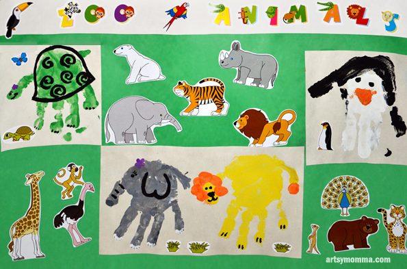 Zoo Animals made with Handprints - Fun Handprint Art